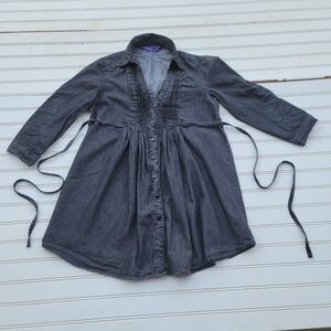 MILEY CYRUS MAX AZRIA Girls DENIM  DRESS Black Tie Back 3/4 Sleeve Sz S